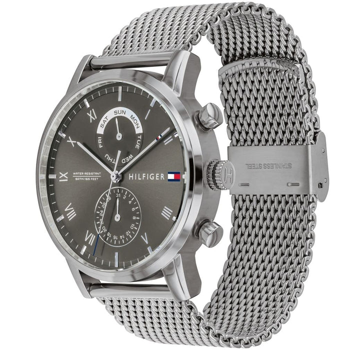 Mens / Gents Kane Silver Mesh Strap Chronograph Tommy Hilfiger Designer Watch 1710402