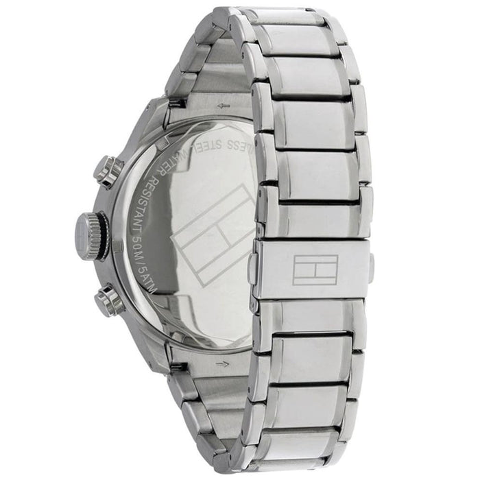 Mens / Gents Trent Black & Silver Stainless Steel Tommy Hilfiger Designer Watch 1791054