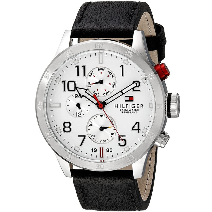 Mens / Gents Cool Sport White Dial Black Leather Tommy Hilfiger Designer Watch 1791138