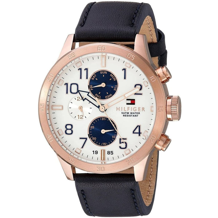 Mens / Gents Trent Blue Leather Strap Chronograph Tommy Hilfiger Designer Watch 1791139