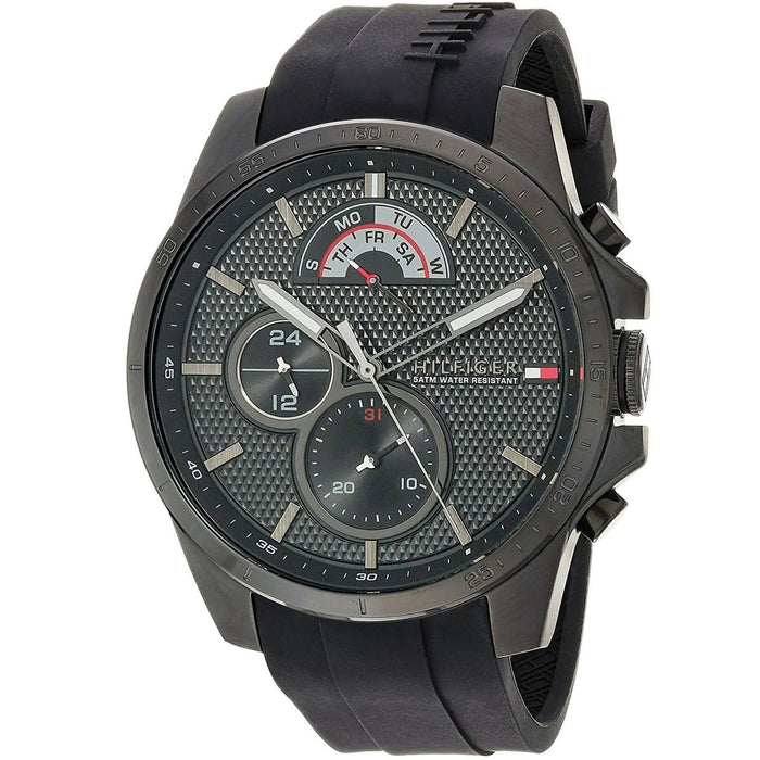 Mens / Gents Cool Sport Black Rubber Chronograph Tommy Hilfiger Designer Watch 1791352