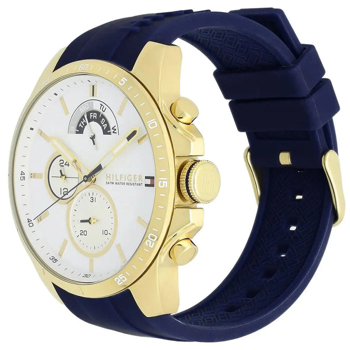 Mens / Gents Decker Blue Rubber Strap Chronograph Tommy Hilfiger Designer Watch 1791353