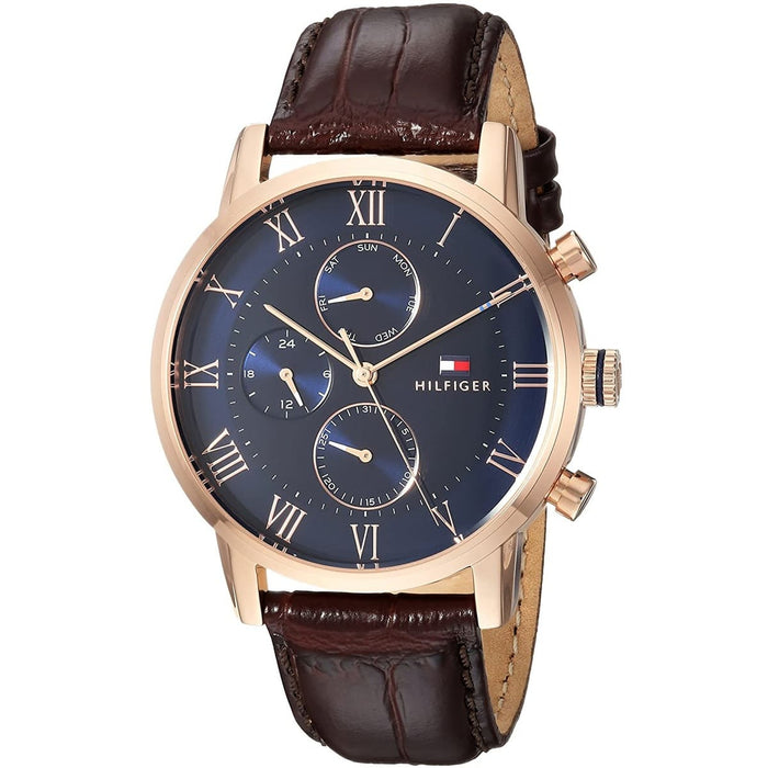 Mens / Gents Kane Blue & Brown Leather Strap Tommy Hilfiger Designer Watch 1791399