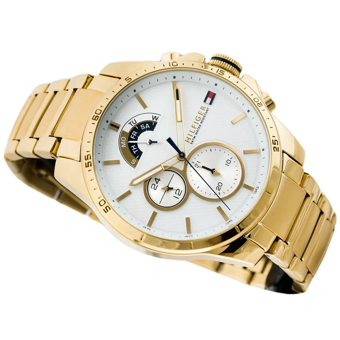 Mens / Gents White & Gold Chronograph Tommy Hilfiger Designer Watch 1791538