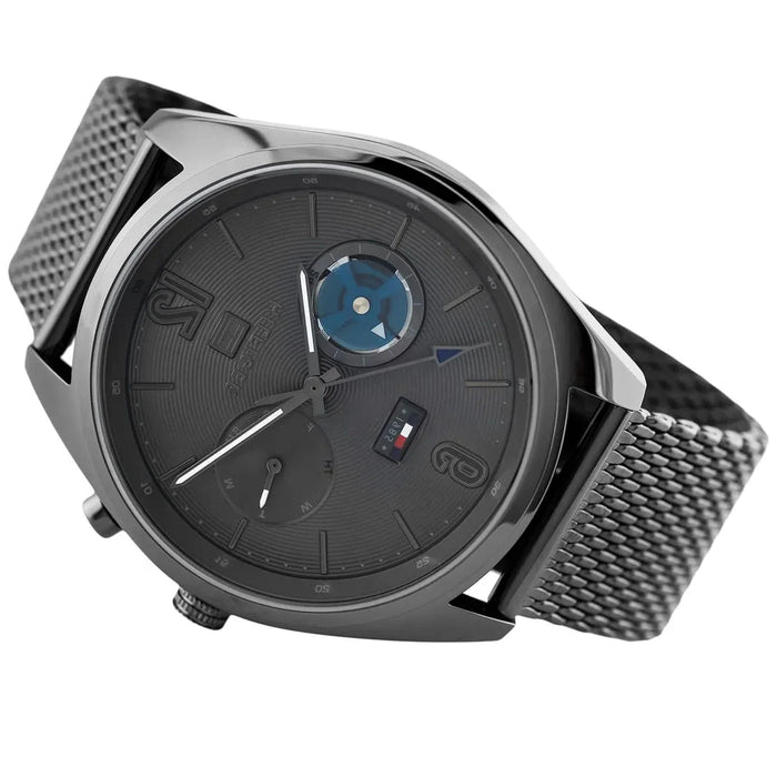 Mens / Gents Deacan Gunmetal Grey Mesh Strap Chronograph Tommy Hilfiger Designer Watch 1791546