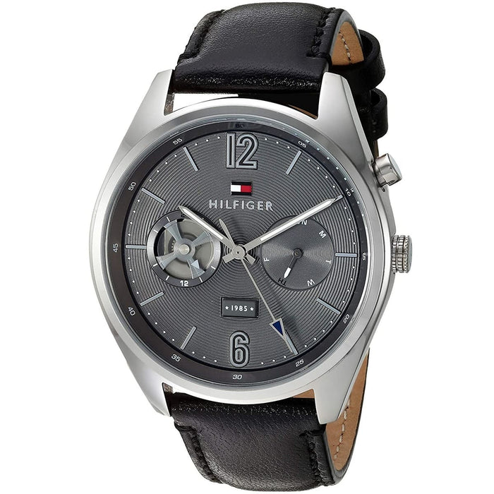 Mens / Gents Deacan Black Leather Strap Tommy Hilfiger Designer Watch 1791548