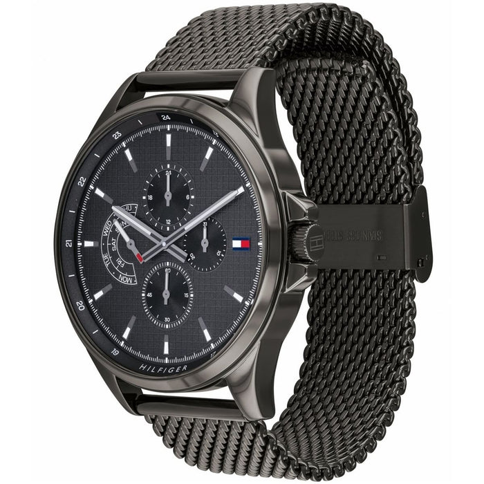 Mens / Gents Shawn Black Mesh Strap Chronograph Tommy Hilfiger Designer Watch 1791613