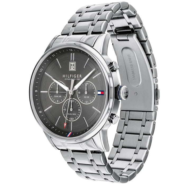 Mens / Gents Kyle Silver Stainless Steel Chronograph Tommy Hilfiger Designer Watch 1791632