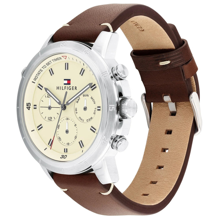 Mens / Gents Brown Strap Chronograph Tommy Hilfiger Designer Watch 1791531