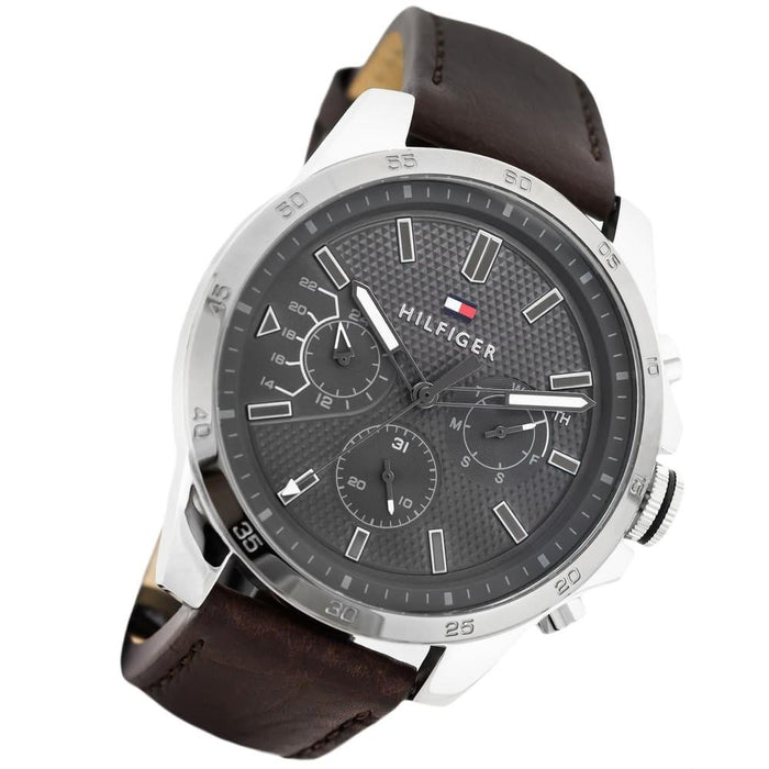 Mens / Gents Brown Leather Chronograph Tommy Hilfiger Designer Watch 1791562