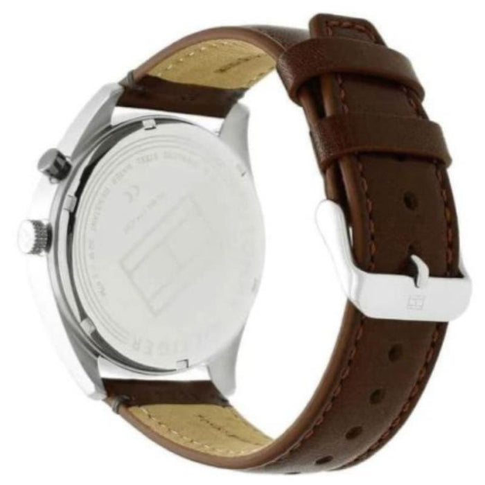 Mens / Gents Deacan White Dial Brown Leather Strap Tommy Hilfiger Designer Watch 1791550