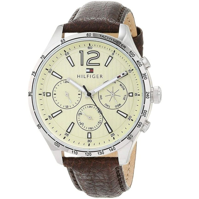 Mens / Gents Brown Leather Chronograph Tommy Hilfiger Designer Watch 1791467