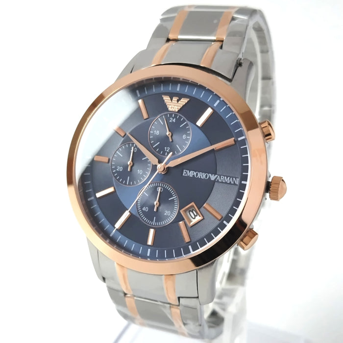 Emporio Armani AR80025 Rose Gold Blue Stainless Steel Chronograph  Men's Watch