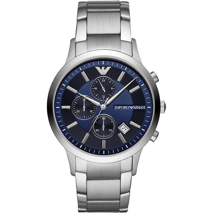 Emporio Armani  AR11164 Silver and Blue Stainless Steel Chronograph  Men's Watch