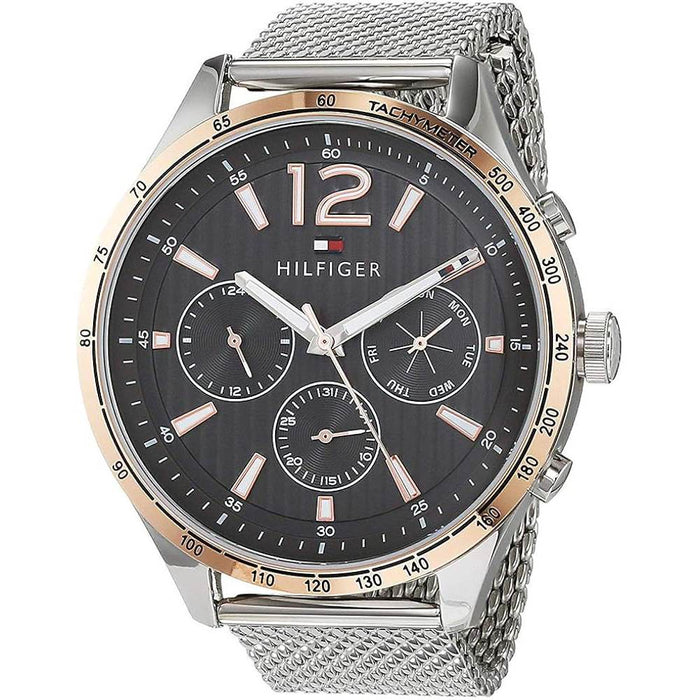 Mens / Gents Gavin Silver Mesh Chronograph Tommy Hilfiger Designer Watch 1791466