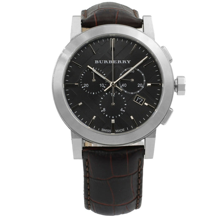 Burberry BU9356 Mens City Black Leather Strap Chronograph Silver Watch