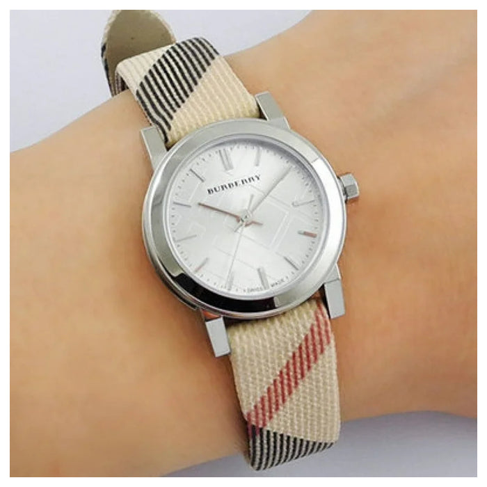 Burberry BU9212 Silver Dial Nova Check Leather Ladies Watch