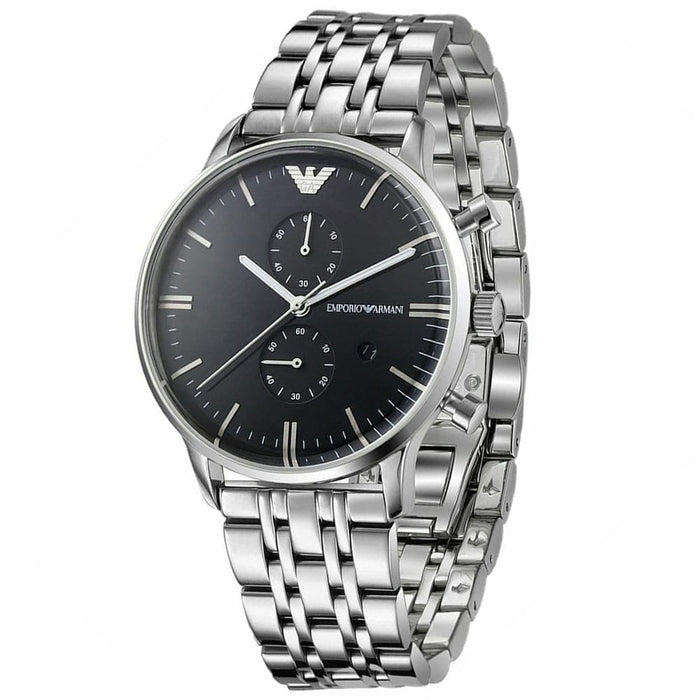 Emporio Armani  AR0389 Silver Black Dial Chronograph Men's Watch