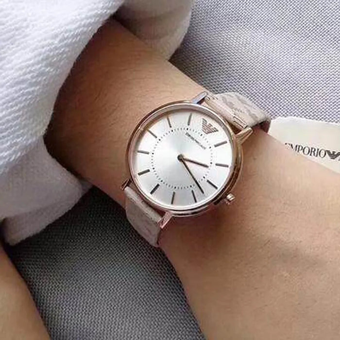 Emporio Armani AR11008 Classic White Branded Leather Ladies Watch