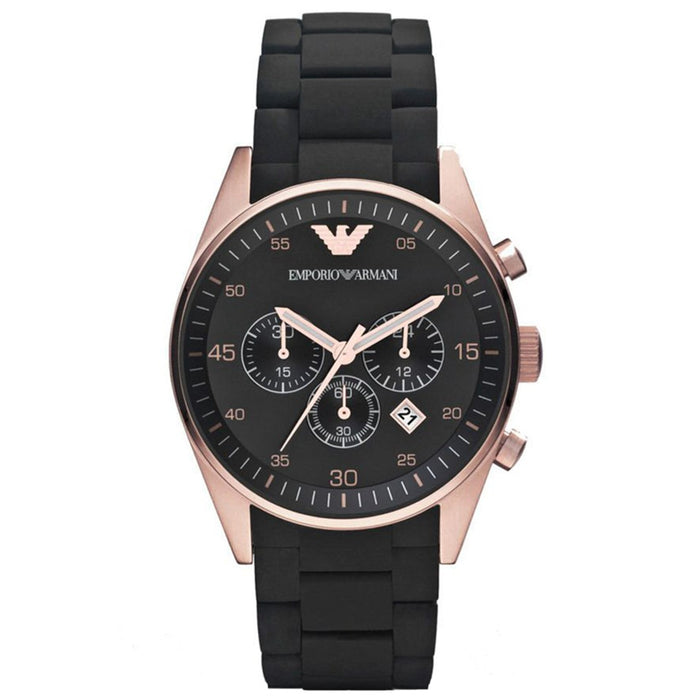 Emporio Armani AR5905 Black and Rose Gold Silicone Chronograph  Men's Watch