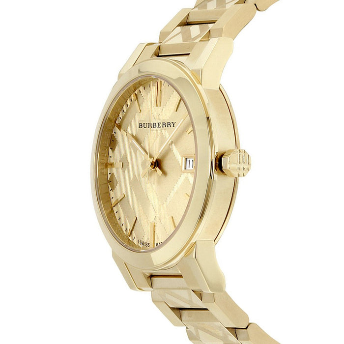 Burberry BU9038 The City Engraved Checked Gold Ladies Watch