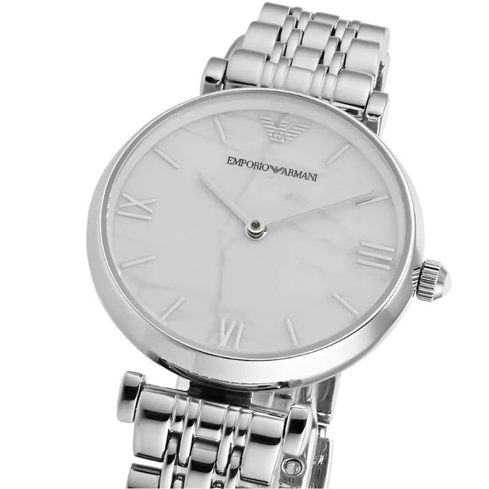 Emporio Armani AR11170 Silver White Marble Stainless Steel Ladies Watch