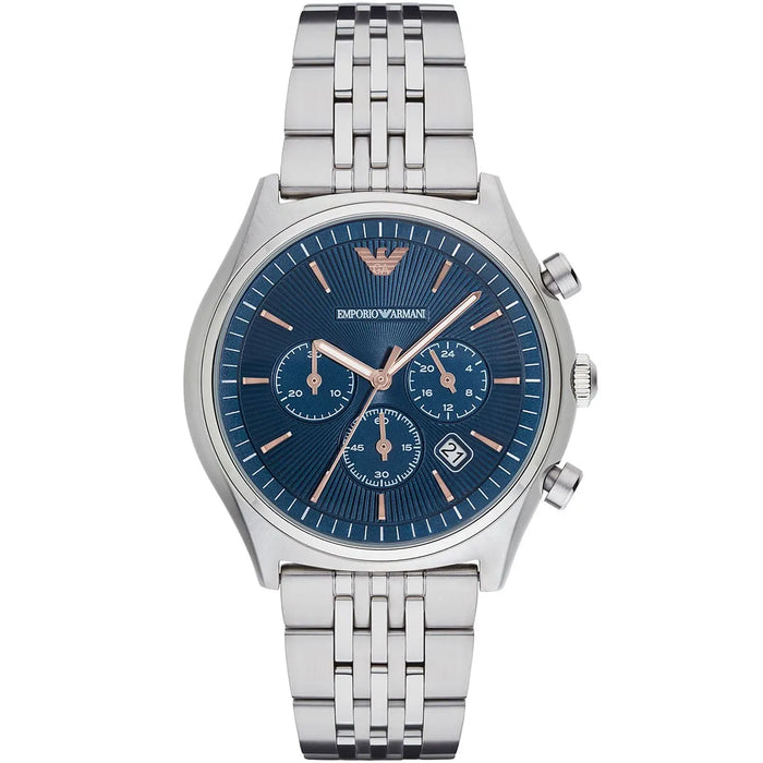 Emporio Armani AR1974 Silver and Blue Stainless Steel Chronograph  Men's Watch