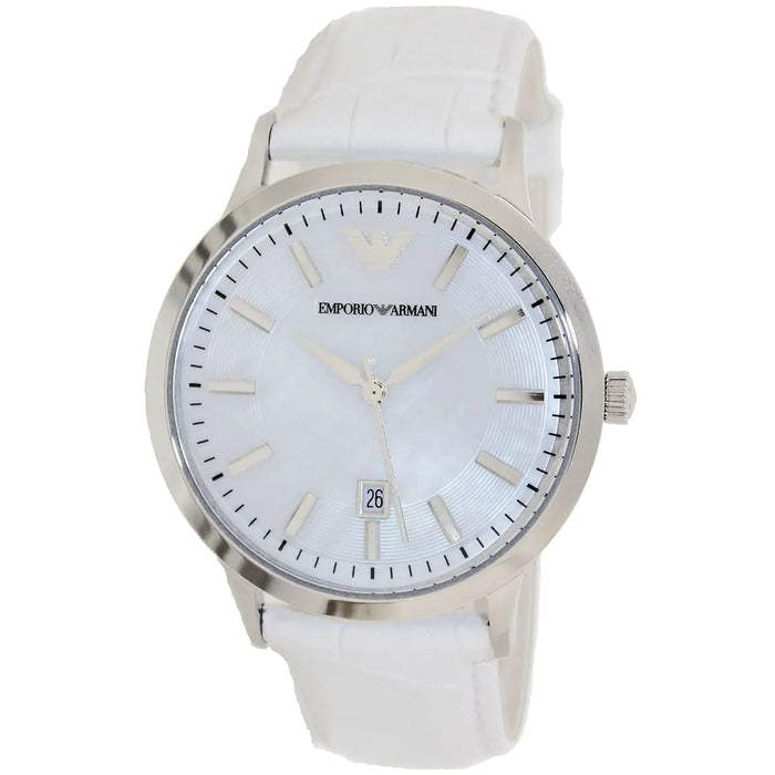 Emporio Armani AR2465 Mother of Pearl White Leather Ladies Watch