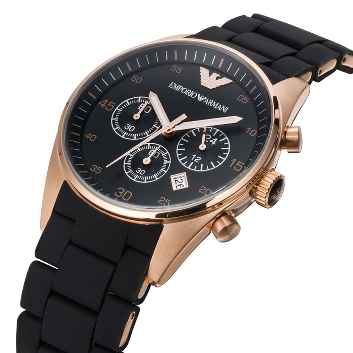 Emporio Armani AR5905 Black and Rose Gold Silicone Chronograph  Men's Watch