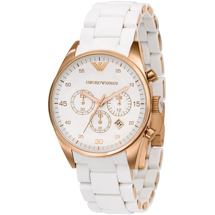 Emporio Armani AR5920 White and Rose Gold Chronograph Ladies Watch