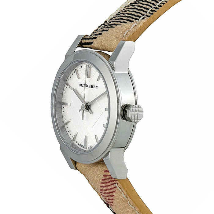 Burberry BU9212 Silver Dial Nova Check Leather Ladies Watch