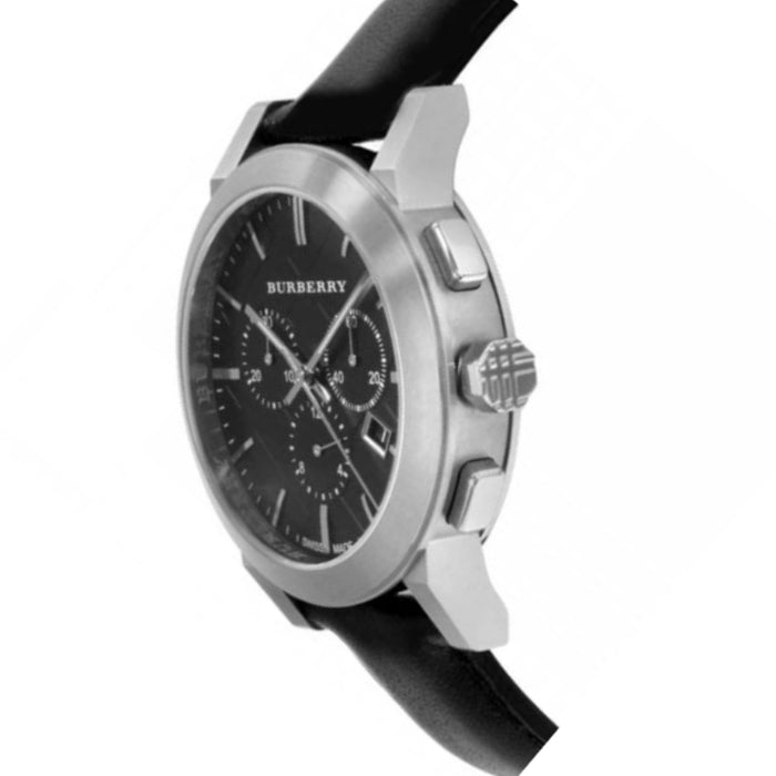 Burberry BU9356 Mens City Black Leather Strap Chronograph Silver Watch