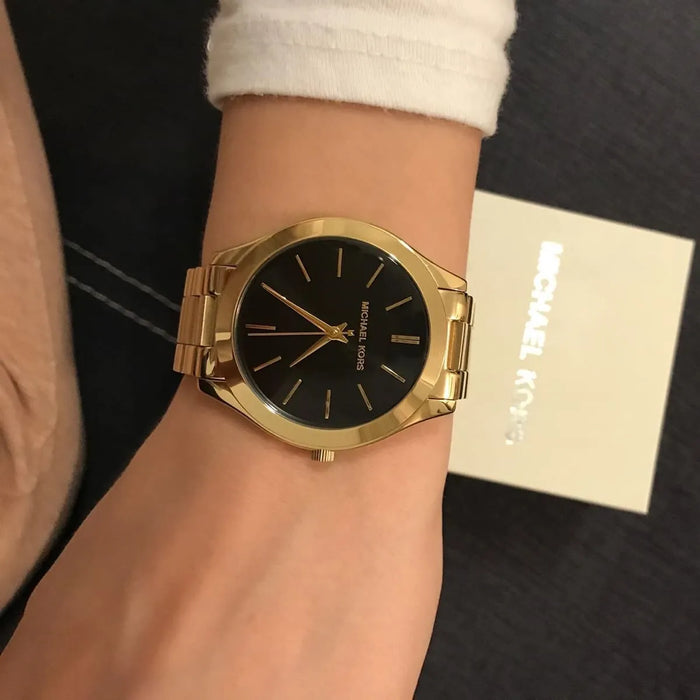 Michael Kors Ladies  Slim Runway Gold Watch MK3478