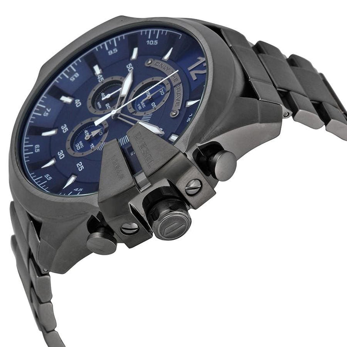 Diesel DZ4329 Silver Mega Chief Stainless Steel Chronograph Blue Dial Men's Watch