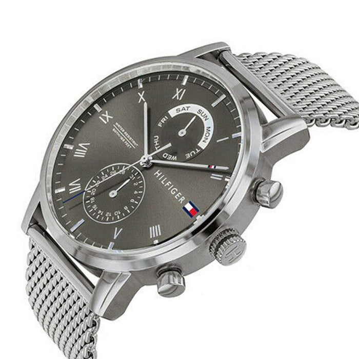 Mens / Gents Kane Silver Mesh Strap Chronograph Tommy Hilfiger Designer Watch 1710402