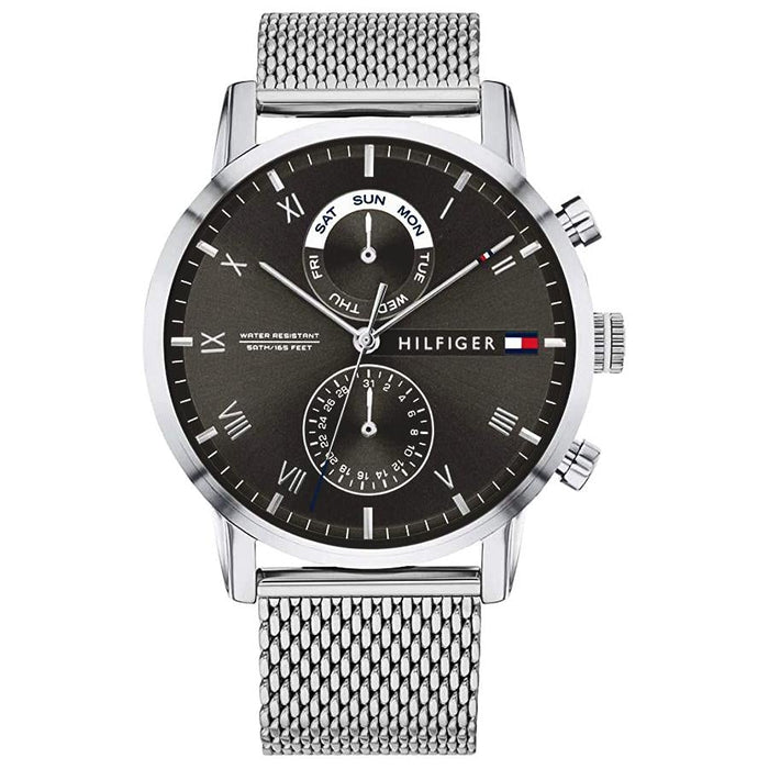 Mens / Gents Kane Silver Mesh Strap Chronograph Tommy Hilfiger Designer Watch 1710402