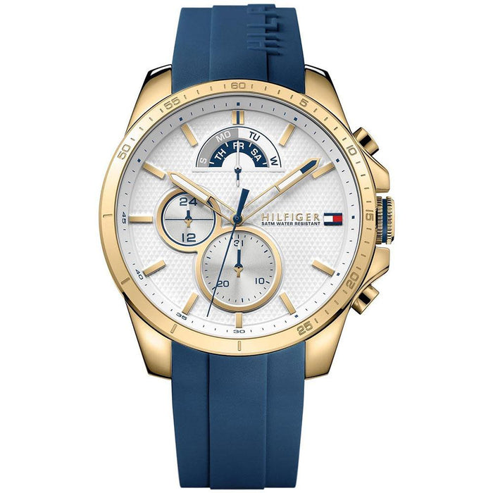 Mens / Gents Decker Blue Rubber Strap Chronograph Tommy Hilfiger Designer Watch 1791353