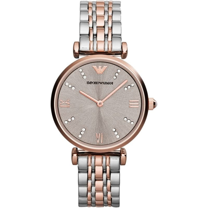 Ladies Silver and Rose Gold Two Tone Stainless Steel Emporio Armani Watch AR1840