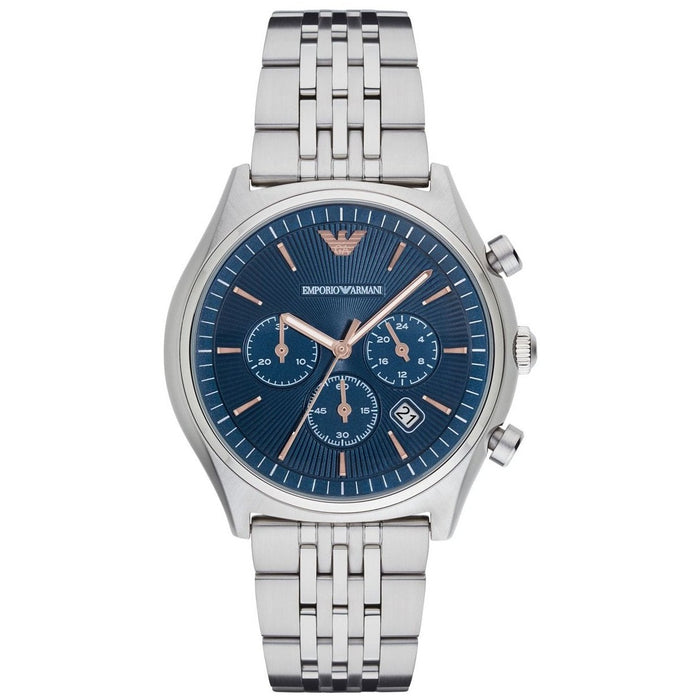 Emporio Armani AR1974 Silver and Blue Stainless Steel Chronograph  Men's Watch