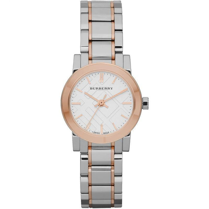 Burberry BU9205 White Dial Rose Gold Ion-Plated Bezel Ladies Watch