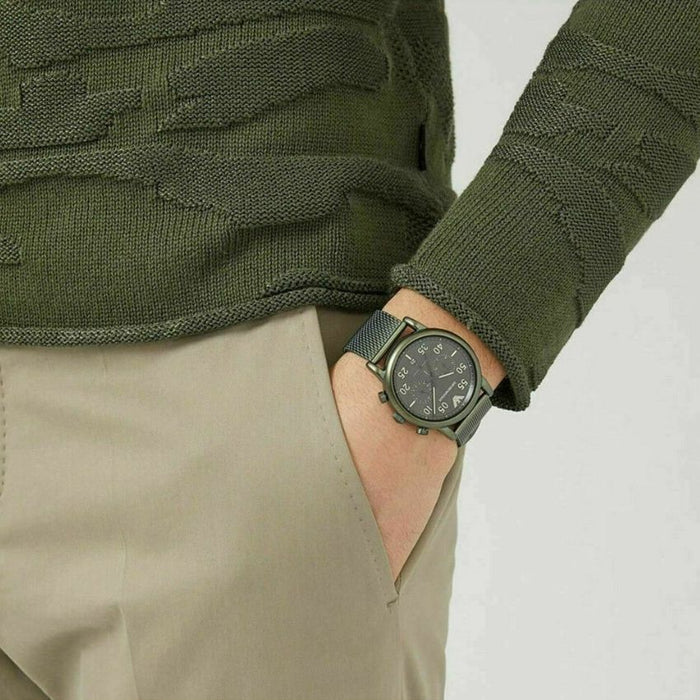 Mens Gents Sport Khaki Green Steel Mesh Bracelet Emporio Armani Designer Watch AR11115 from Designer Watch Shop