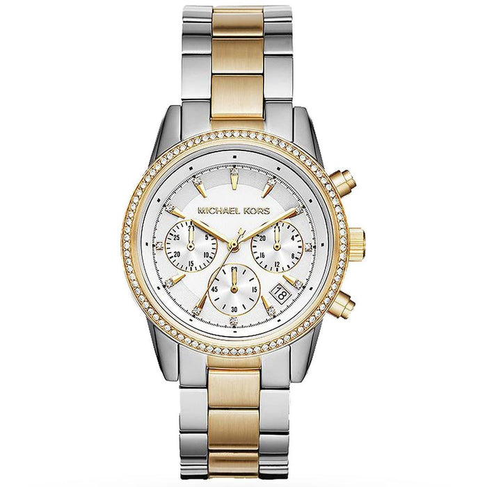 Michael Kors MK6474 Ritz Silver & Gold Chronograph Stainless Steel Ladies Watch