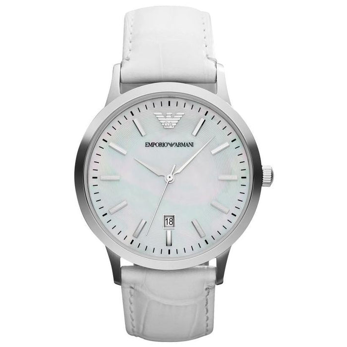 Emporio Armani AR2465 Mother of Pearl White Leather Ladies Watch