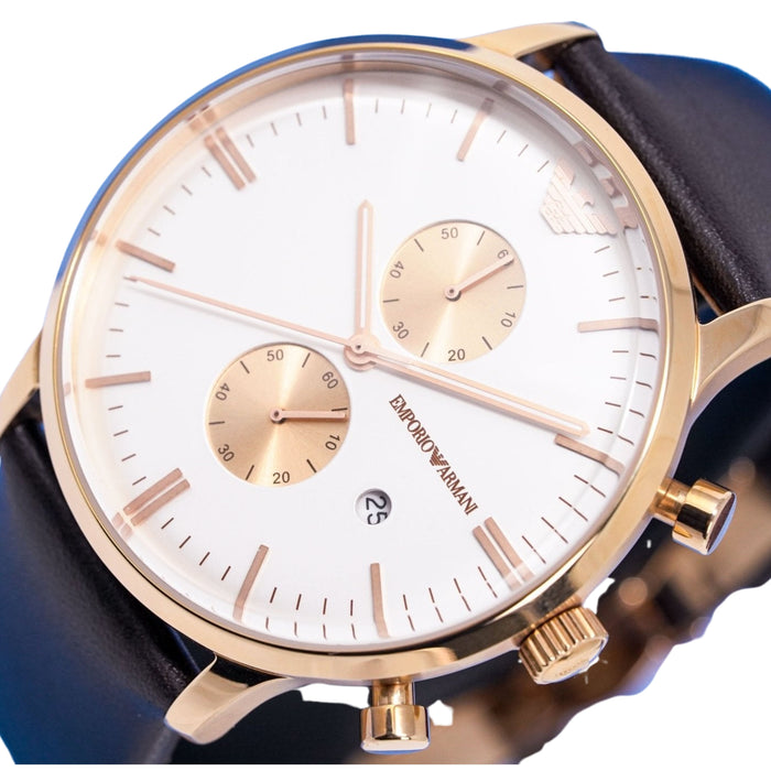 Chronograph Watch - Emporio Armani AR0398 Men's Classic Gianni Chronograph Rose Gold Watch